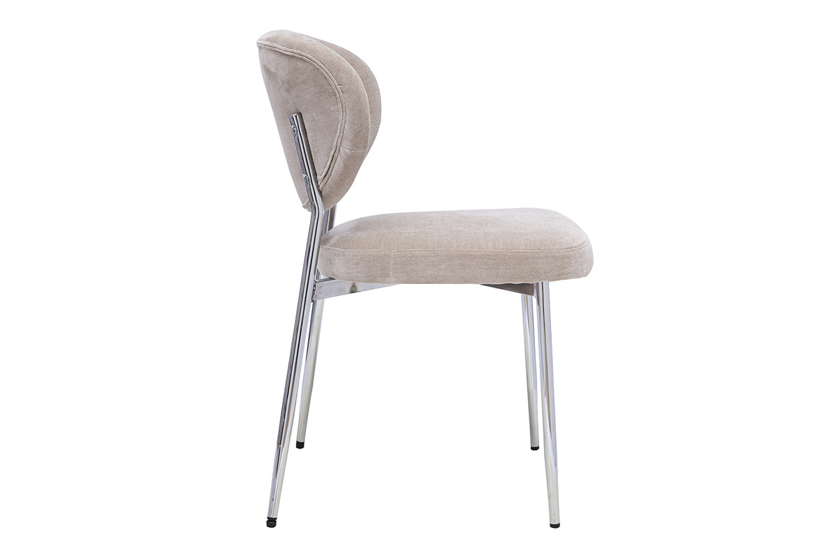 Chaises en tissu effet velours taupe et m�tal chrom� (lot de 2) BREKA