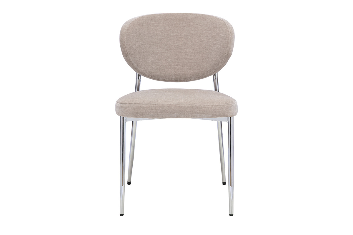 Chaises en tissu effet velours taupe et m�tal chrom� (lot de 2) BREKA