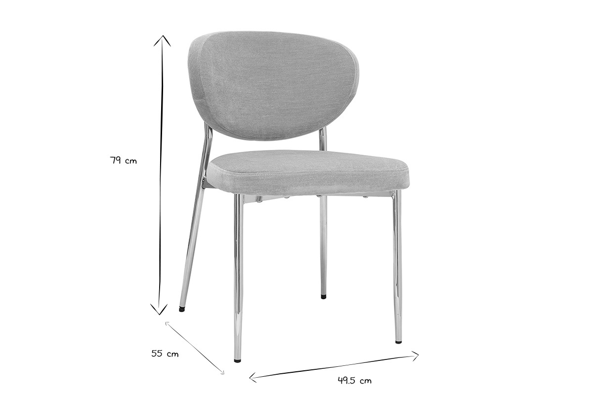 Chaises en tissu effet velours taupe et m�tal chrom� (lot de 2) BREKA