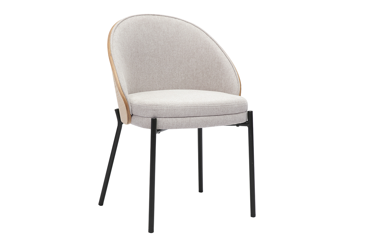 Chaises en tissu effet velours textur� beige, bois clair et m�tal (lot de 2) TUCSON