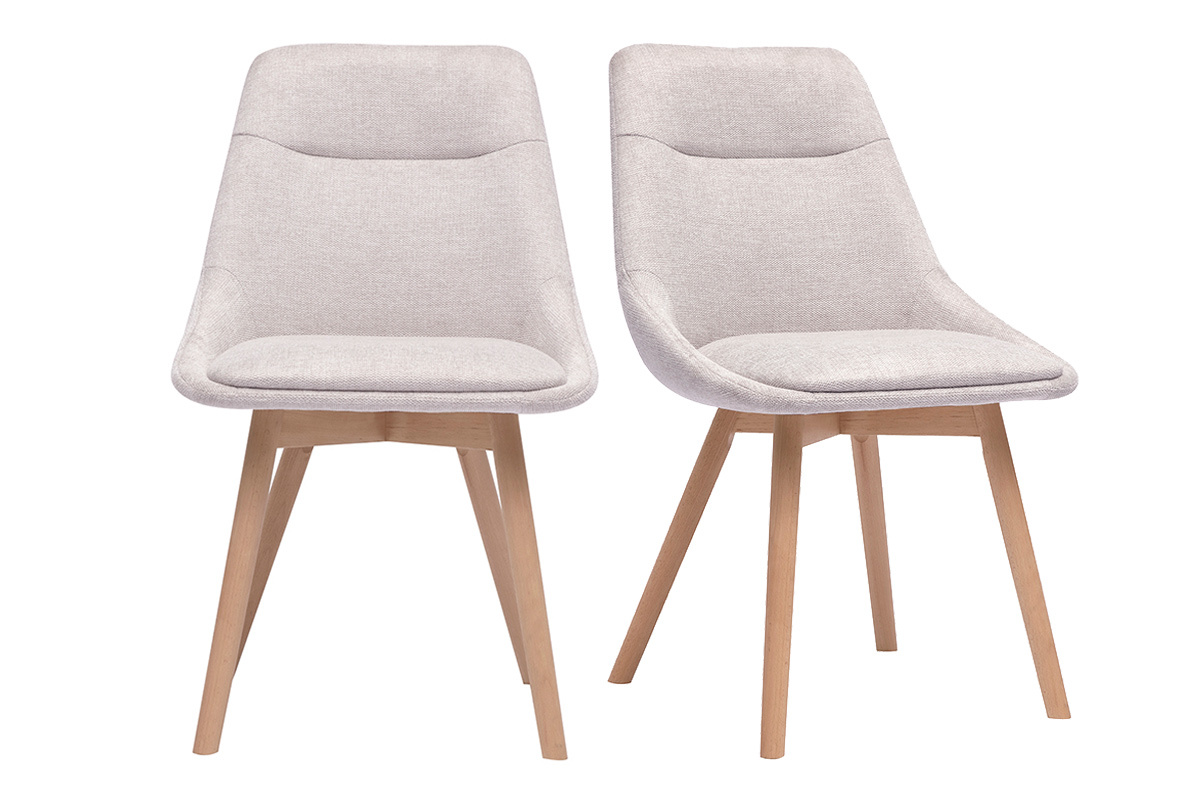 Chaises en tissu effet velours textur beige et bois clair (lot de 2) ALESS