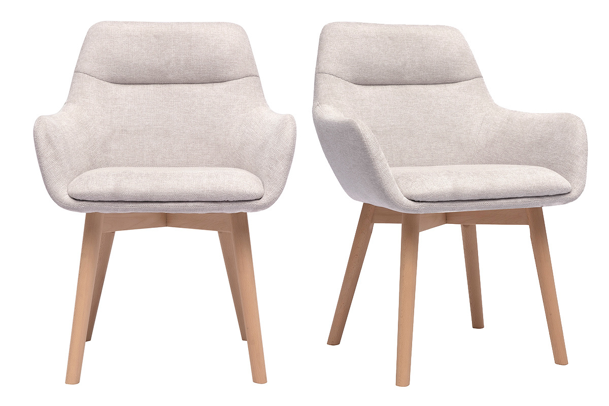 Chaises en tissu effet velours textur beige et bois clair (lot de 2) ALESS