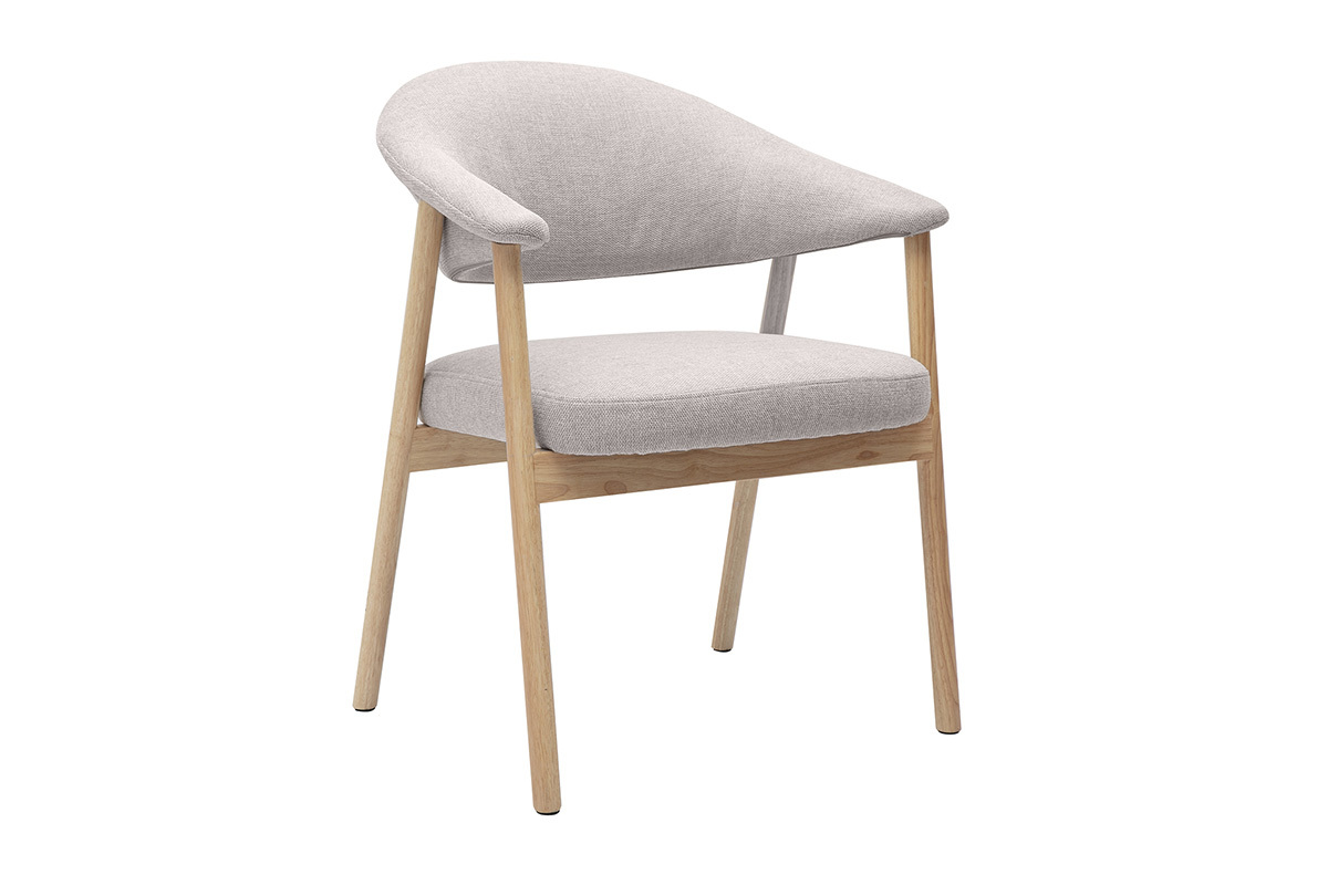 Chaises en tissu effet velours textur� beige et bois clair (lot de 2) GIULIA