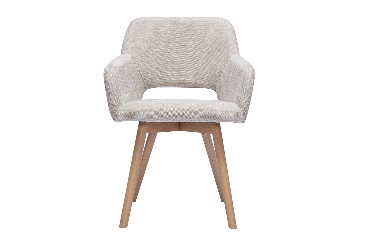 Chaises en tissu effet velours textur� beige et bois clair (lot de 2) LAURETTE