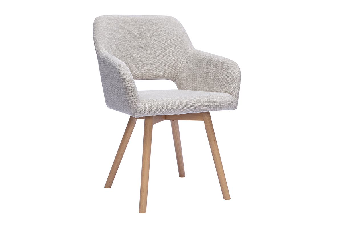 Chaises en tissu effet velours textur� beige et bois clair (lot de 2) LAURETTE
