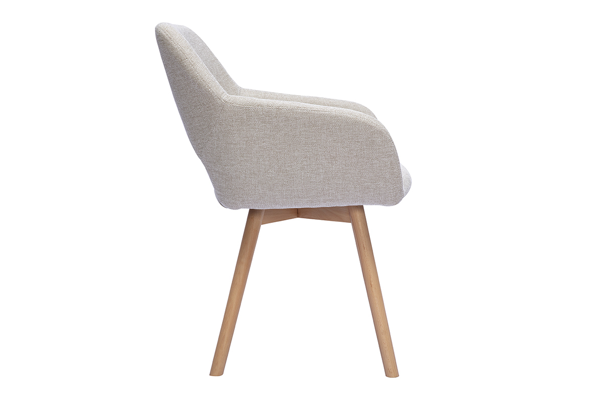 Chaises en tissu effet velours textur� beige et bois clair (lot de 2) LAURETTE