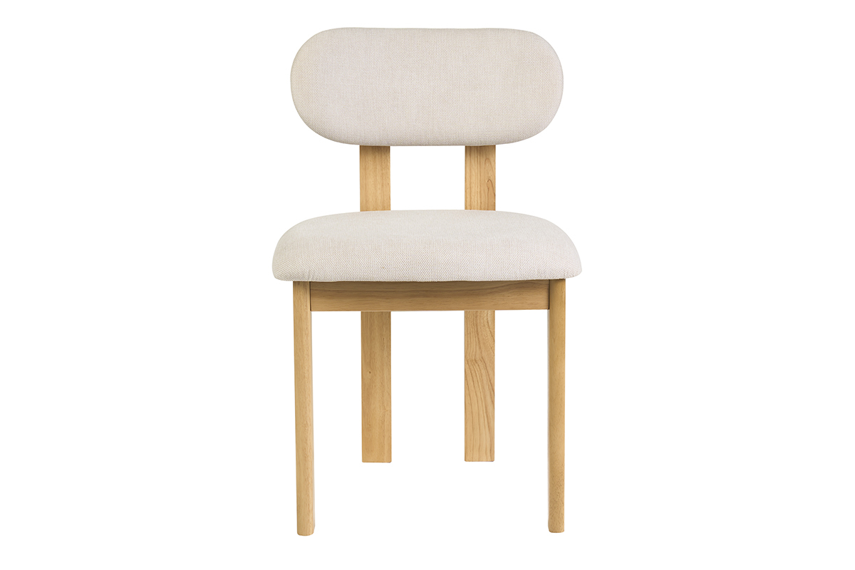 Chaises en tissu effet velours textur� beige et bois clair (lot de 2) NORMI
