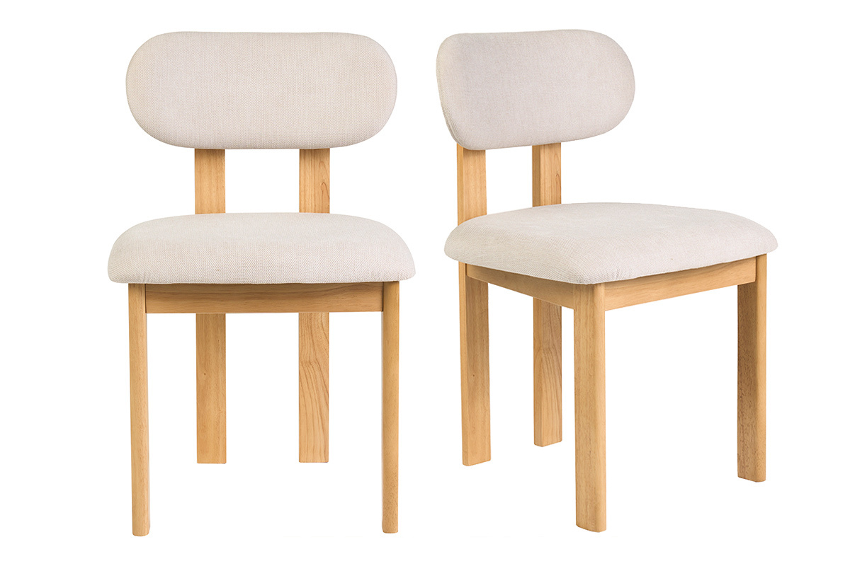 Chaises en tissu effet velours textur� beige et bois clair (lot de 2) NORMI