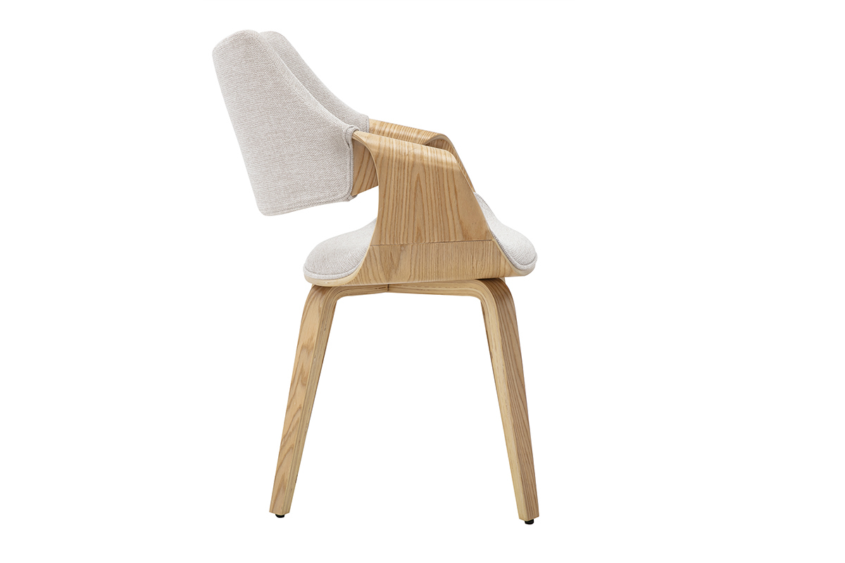 Chaises en tissu effet velours textur� beige et bois clair (lot de 2) SEVAN