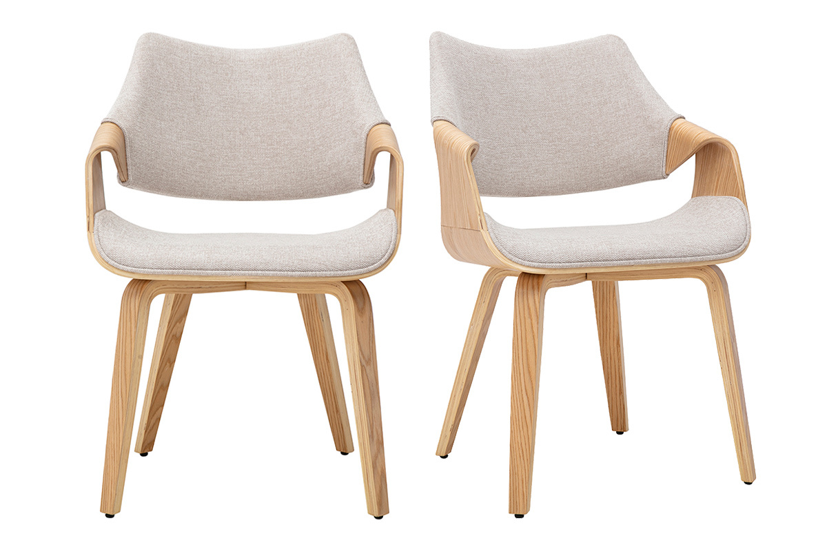 Chaises en tissu effet velours textur� beige et bois clair (lot de 2) SEVAN