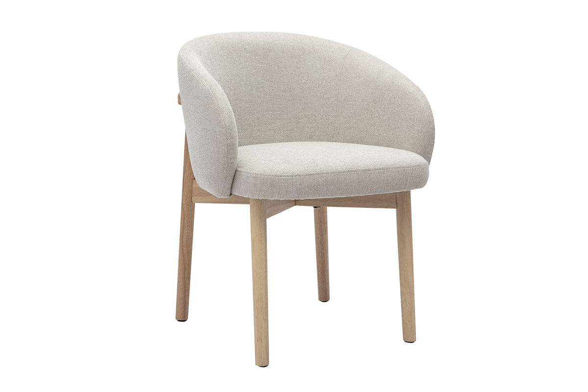 Chaises en tissu effet velours textur� beige et bois clair (lot de 2) TORVI
