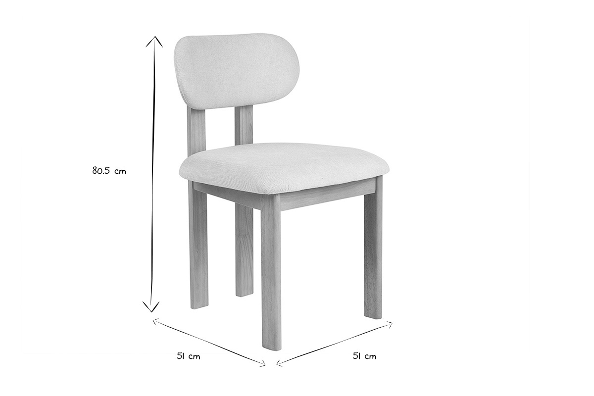 Chaises en tissu effet velours textur� beige et bois clair fr�ne (lot de 2) NORMI