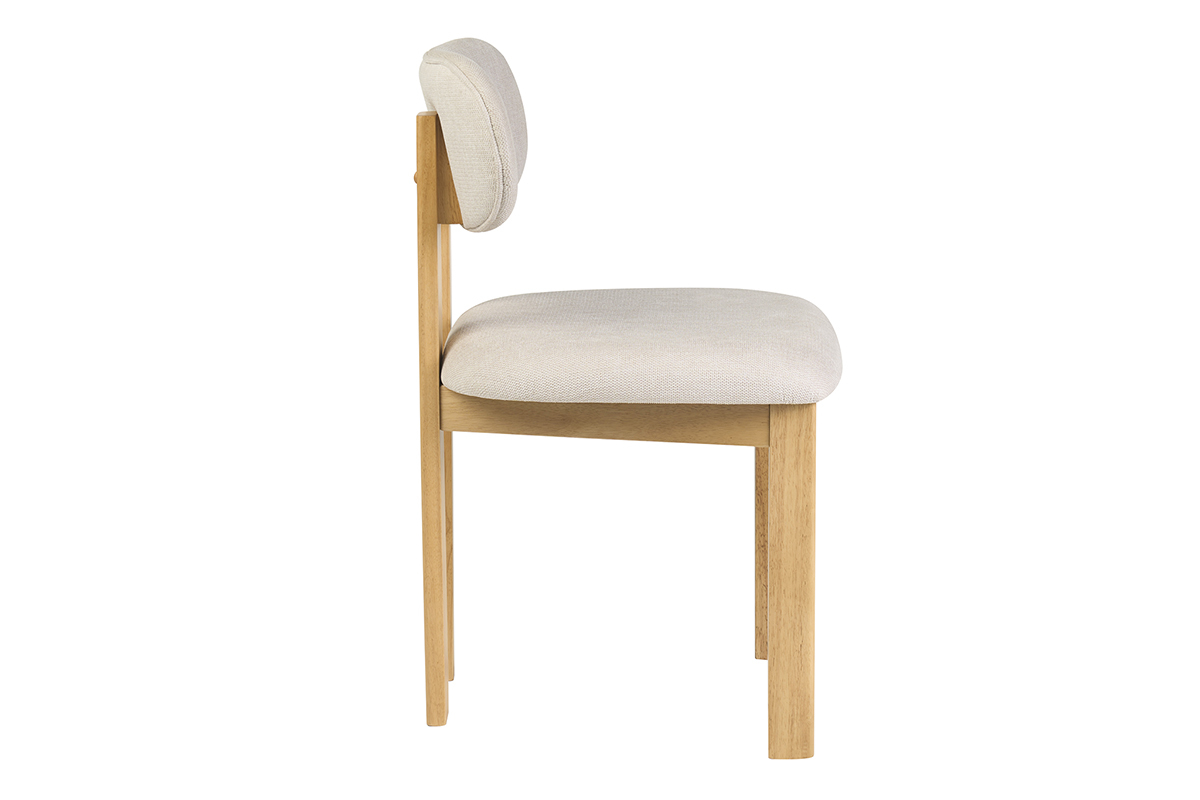 Chaises en tissu effet velours textur� beige et bois clair fr�ne (lot de 2) NORMI