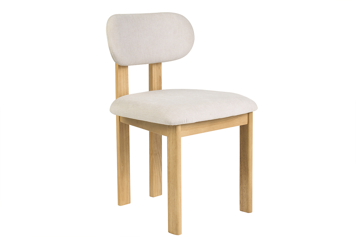 Chaises en tissu effet velours textur� beige et bois clair fr�ne (lot de 2) NORMI