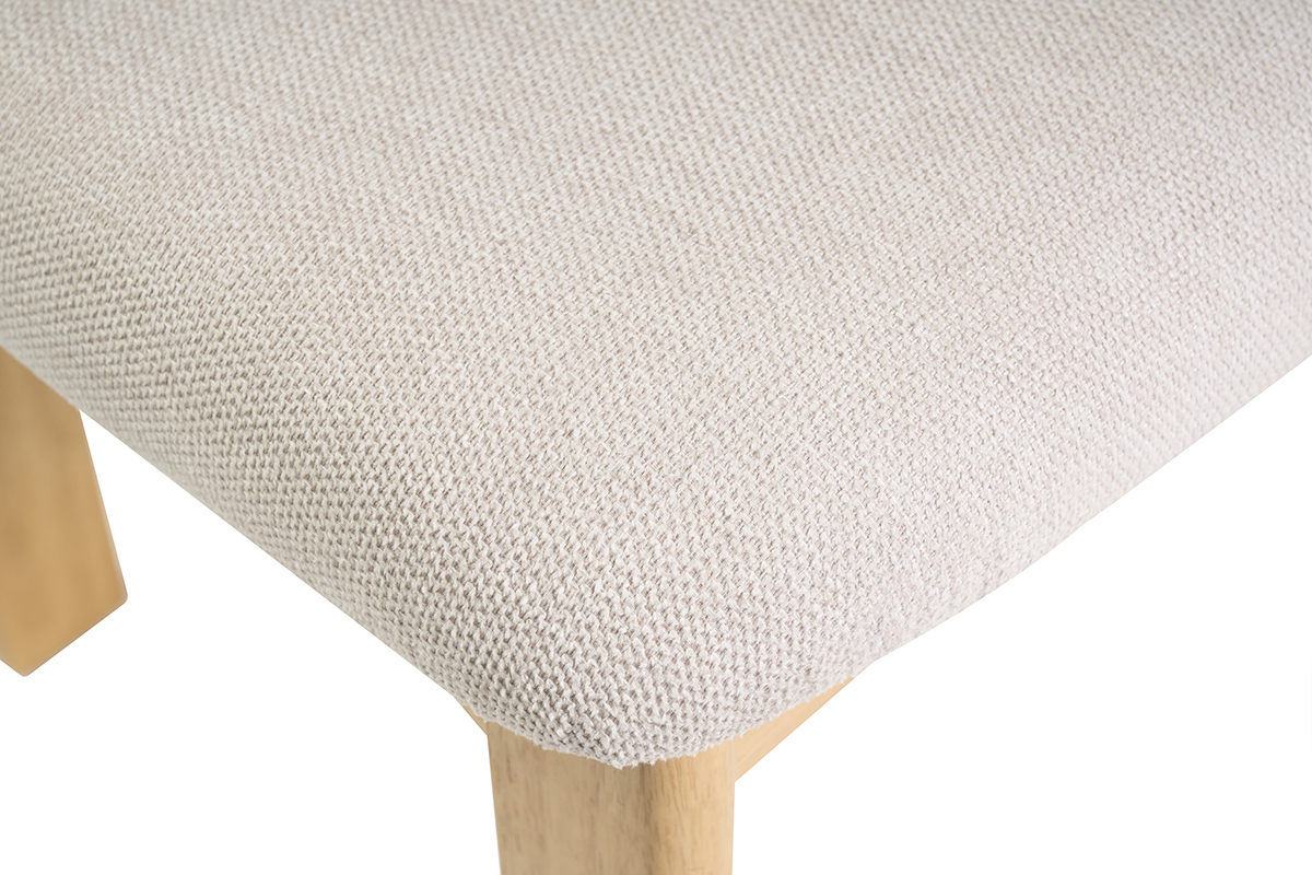 Chaises en tissu effet velours textur� beige et bois clair fr�ne (lot de 2) NORMI