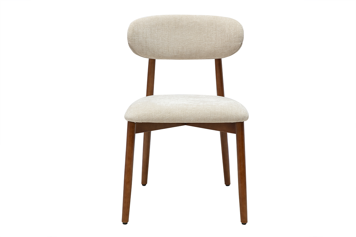 Chaises en tissu effet velours textur� beige et bois fonc� noyer (lot de 2) SIAME
