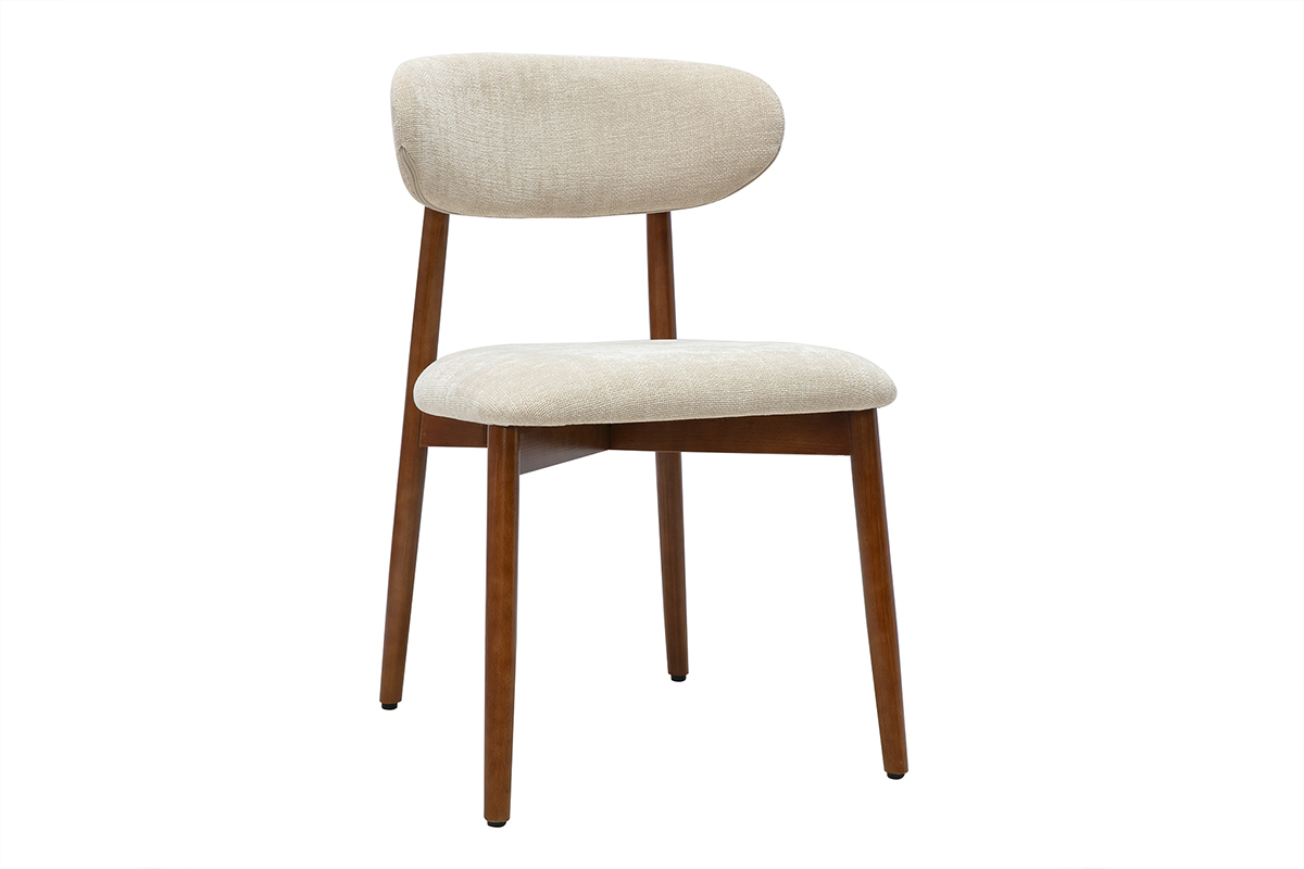 Chaises en tissu effet velours textur� beige et bois fonc� noyer (lot de 2) SIAME