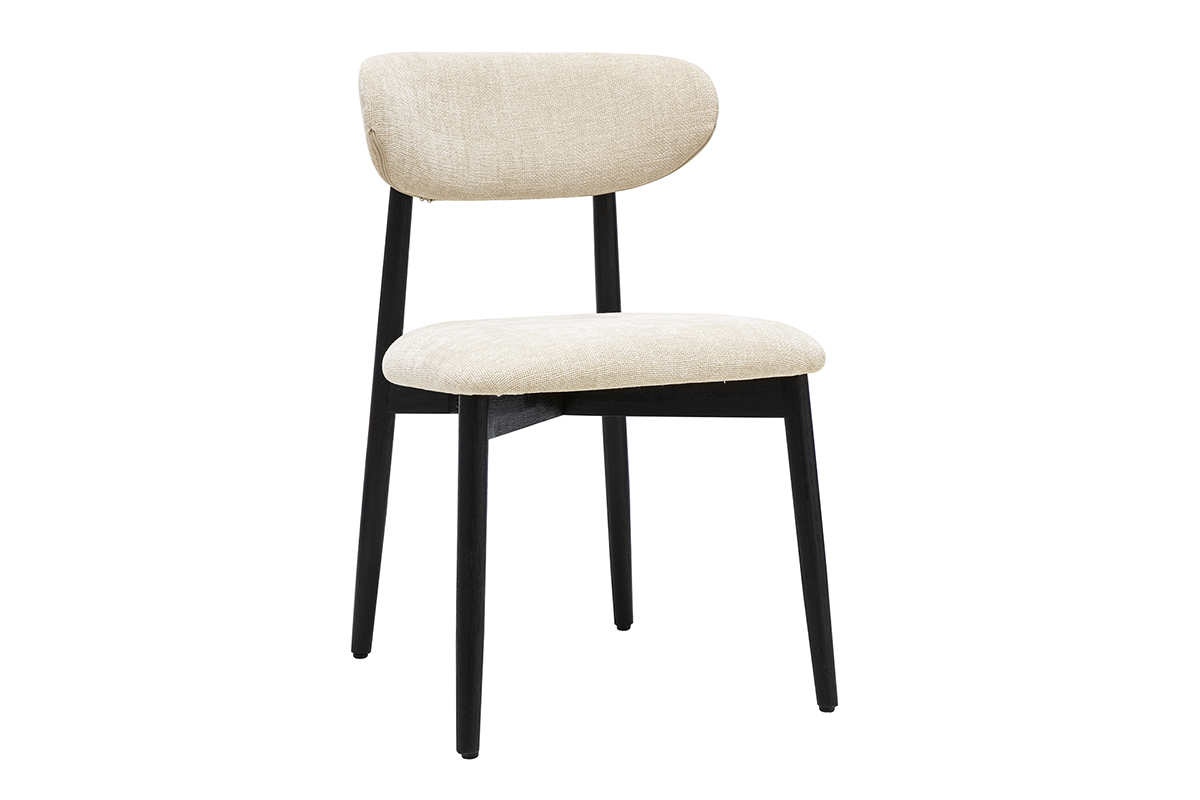 Chaises en tissu effet velours textur� beige et bois noir (lot de 2) SIAME