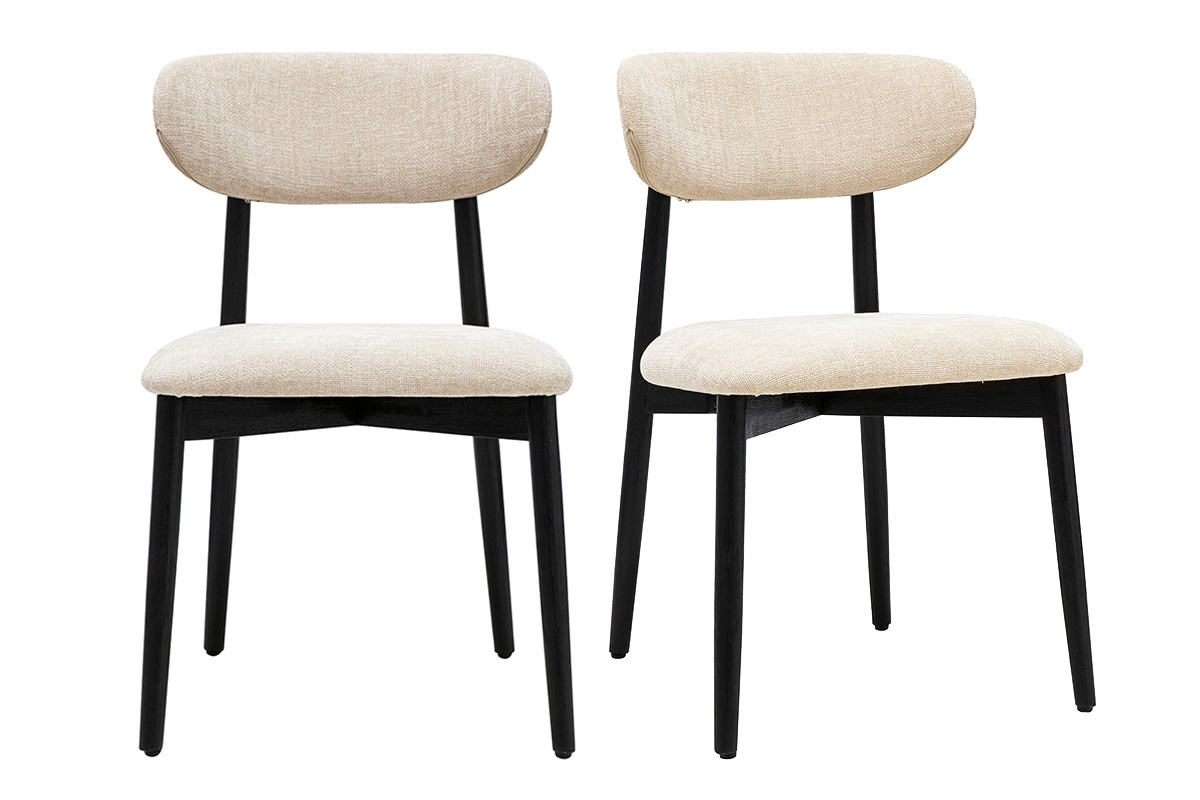 Chaises en tissu effet velours textur� beige et bois noir (lot de 2) SIAME