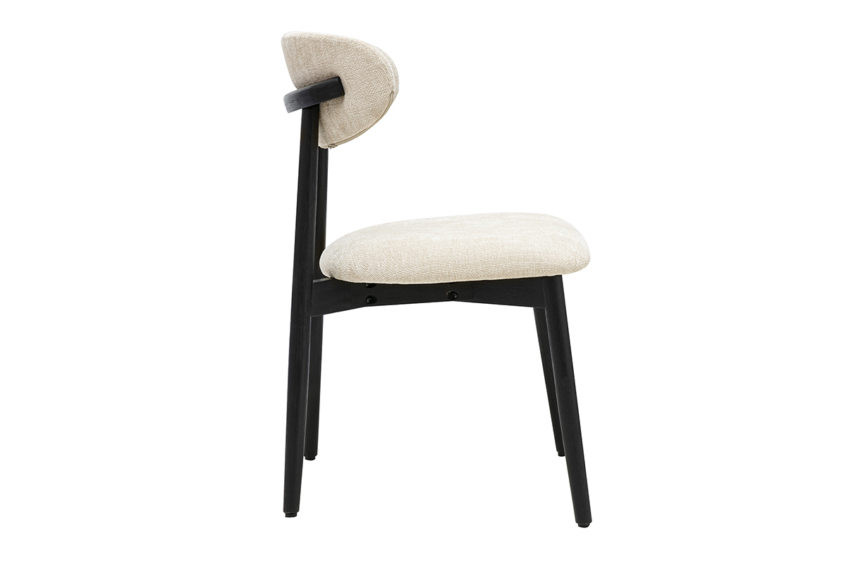 Chaises en tissu effet velours textur� beige et bois noir (lot de 2) SIAME