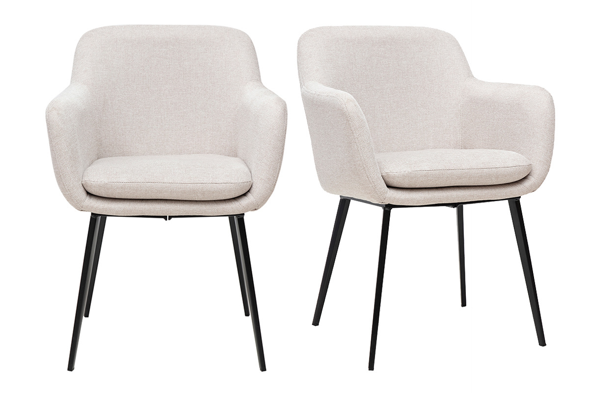 Chaises en tissu effet velours textur beige et mtal noir (lot de 2) AMIKA