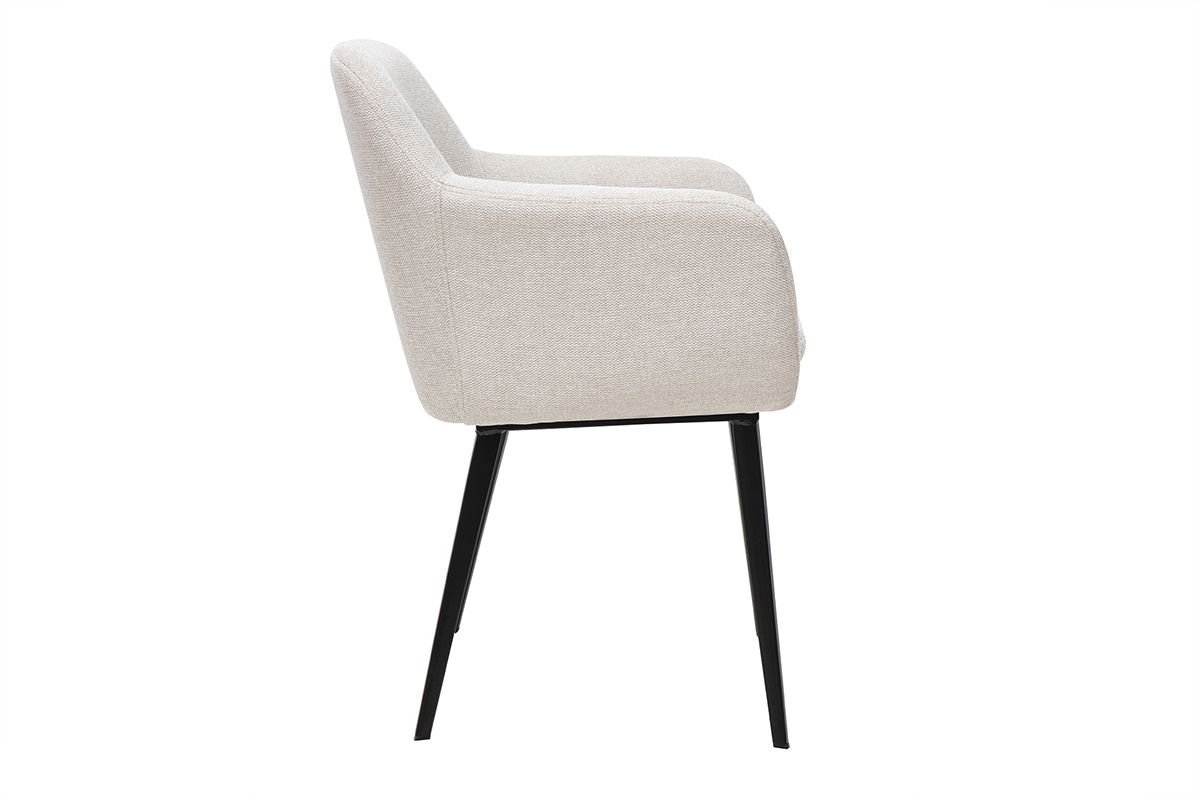 Chaises en tissu effet velours textur beige et mtal noir (lot de 2) AMIKA