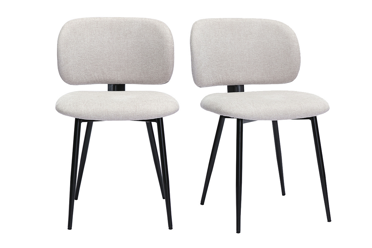 Chaises en tissu effet velours textur beige et mtal noir (lot de 2) ATRIUM