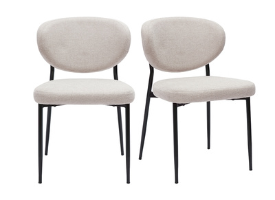 Chaises en tissu effet velours texturé beige et métal noir (lot de 2) BREKA