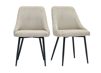 Chaises en tissu effet velours texturé beige et métal noir (lot de 2) HASTA