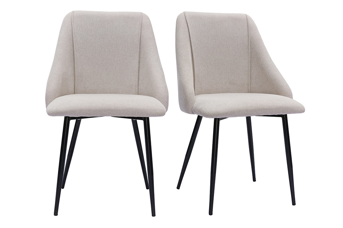 Chaises en tissu effet velours textur beige et mtal noir (lot de 2) HIGGINS