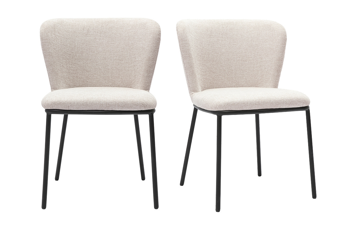 Chaises en tissu effet velours textur� beige et m�tal noir (lot de 2) LISOR