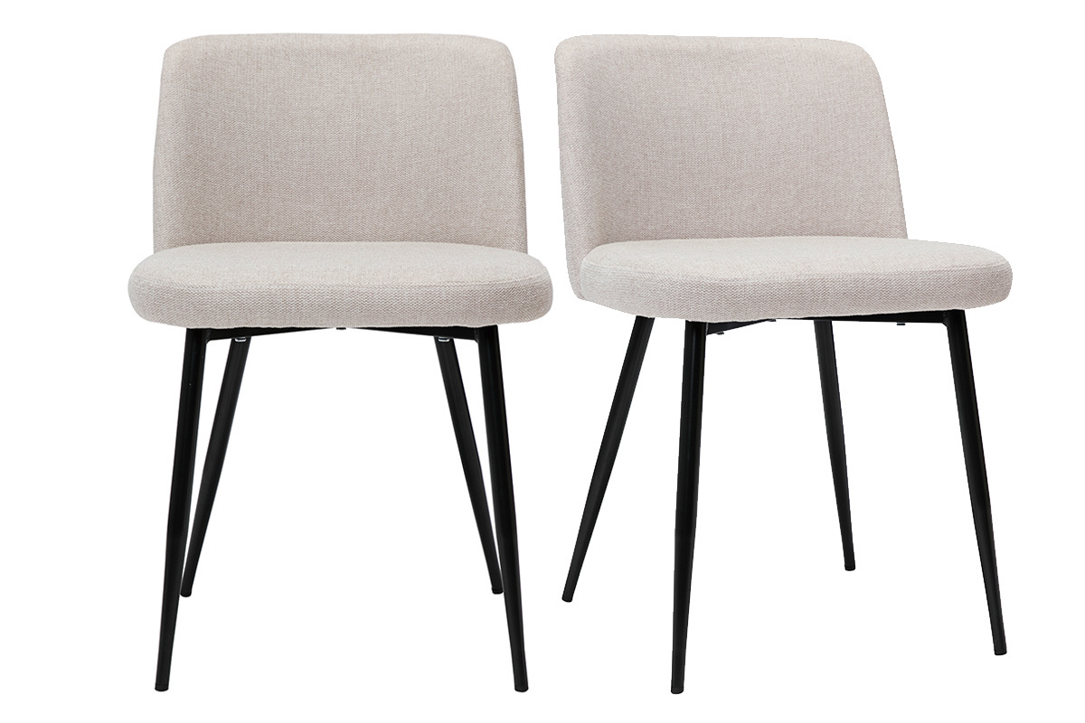 Chaises en tissu effet velours textur beige et mtal noir (lot de 2) MONTI