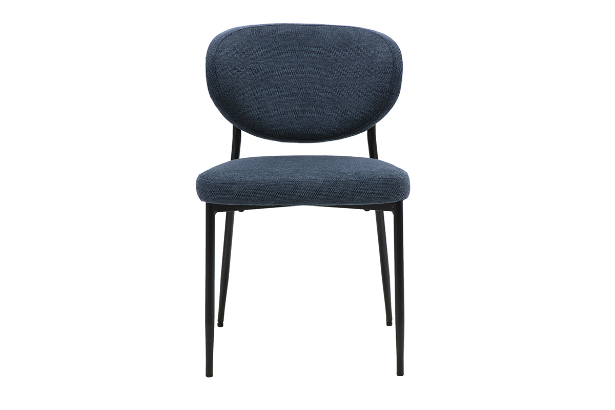Chaises en tissu effet velours textur� bleu fonc� et m�tal noir (lot de 2) BREKA