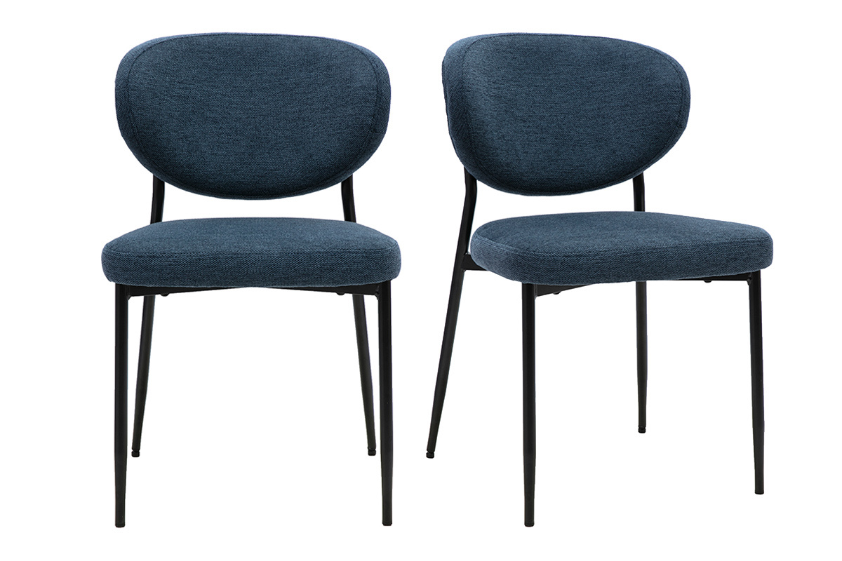 Chaises en tissu effet velours textur� bleu fonc� et m�tal noir (lot de 2) BREKA