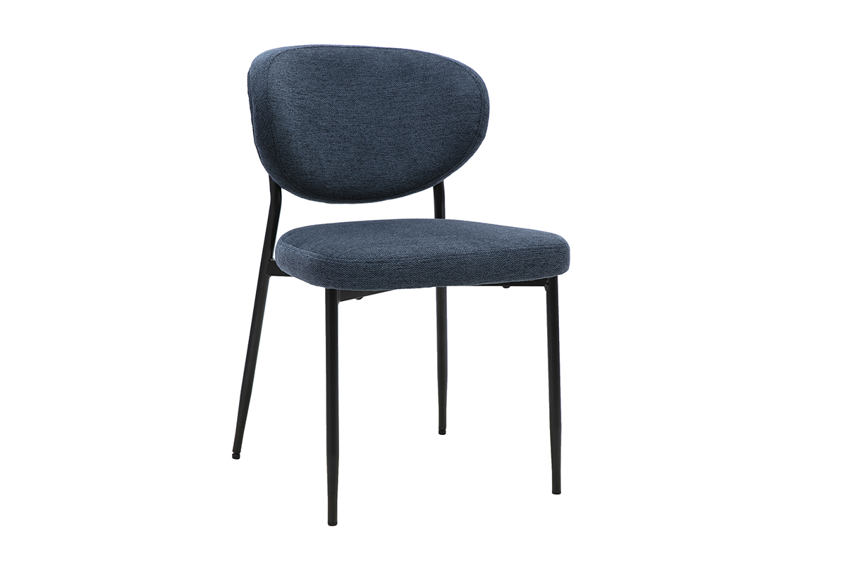 Chaises en tissu effet velours textur� bleu fonc� et m�tal noir (lot de 2) BREKA