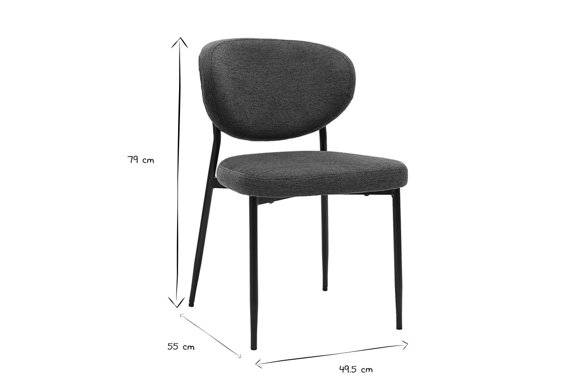 Chaises en tissu effet velours textur� bleu fonc� et m�tal noir (lot de 2) BREKA