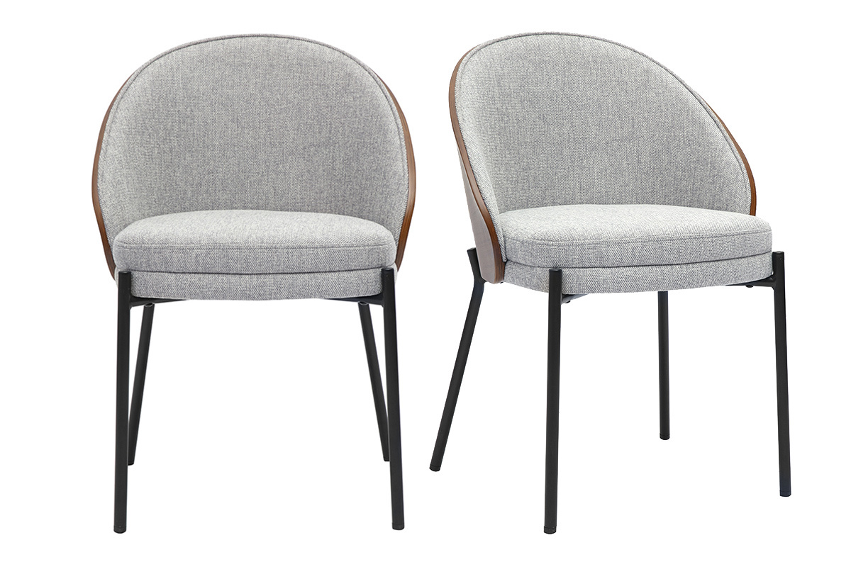 Chaises en tissu effet velours textur� gris, bois fonc� et m�tal (lot de 2) TUCSON