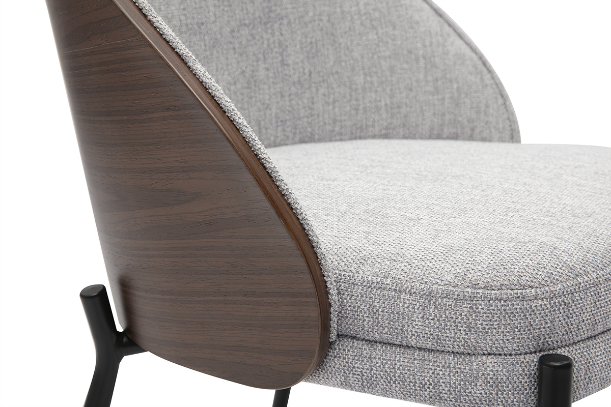 Chaises en tissu effet velours textur� gris, bois fonc� et m�tal (lot de 2) TUCSON