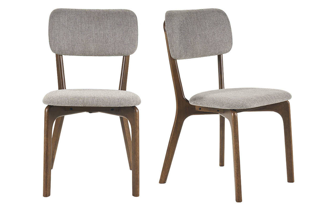 Chaises en tissu effet velours textur� gris et bois fonc� (lot de 2) JOCA