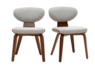 Chaises en tissu effet velours textur&eacute; gris et bois fonc&eacute; (lot de 2) YELLE