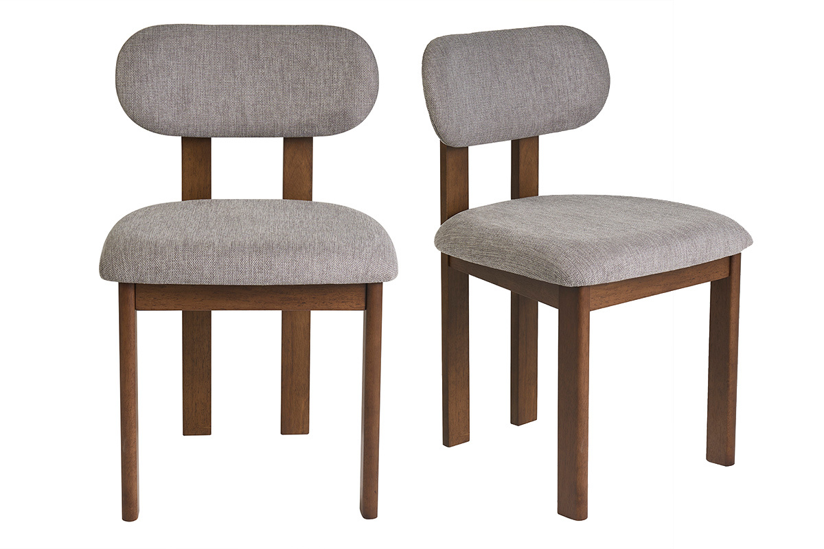 Chaises en tissu effet velours textur� gris et bois fonc� noyer (lot de 2) NORMI