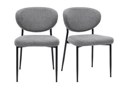 Chaises en tissu effet velours texturé gris et métal noir (lot de 2) BREKA