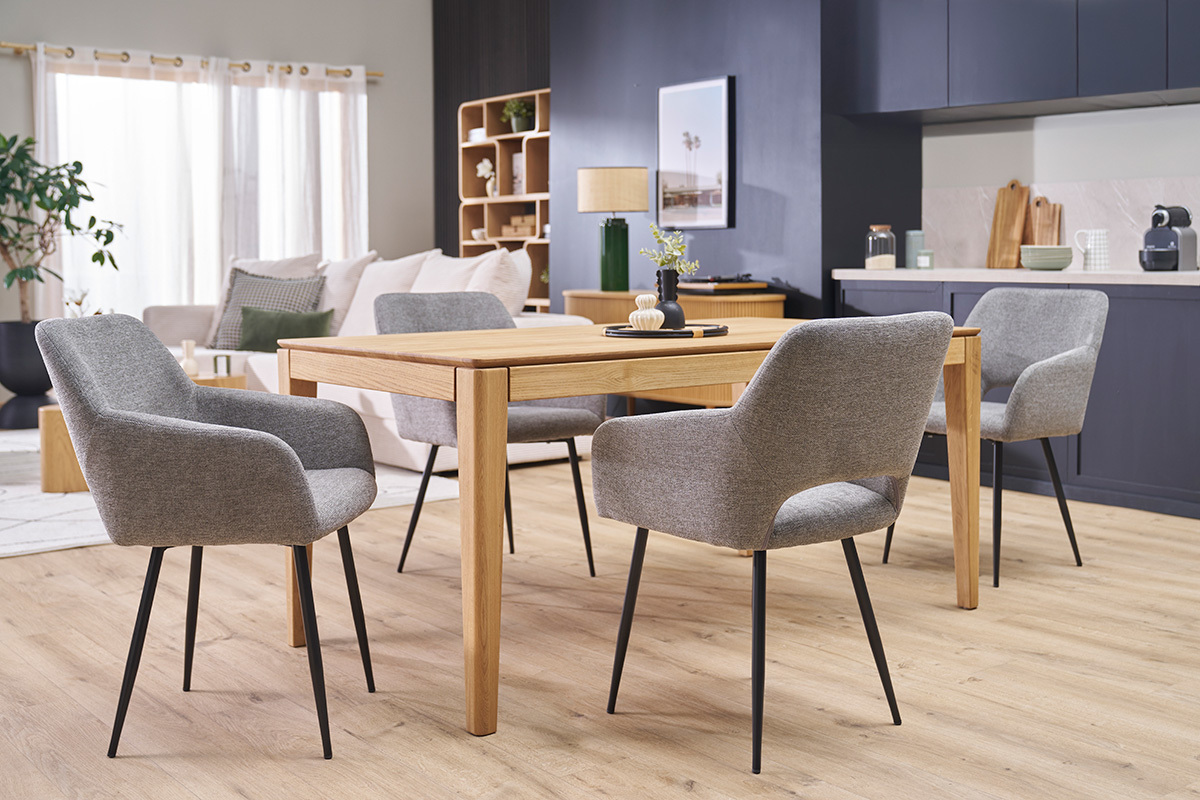 Chaises en tissu effet velours textur� gris et m�tal noir (lot de 2) LAURETTE