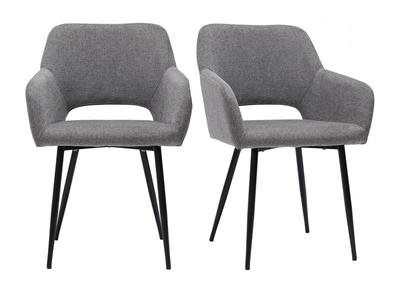 Chaises en tissu effet velours texturé gris et métal noir (lot de 2) LAURETTE