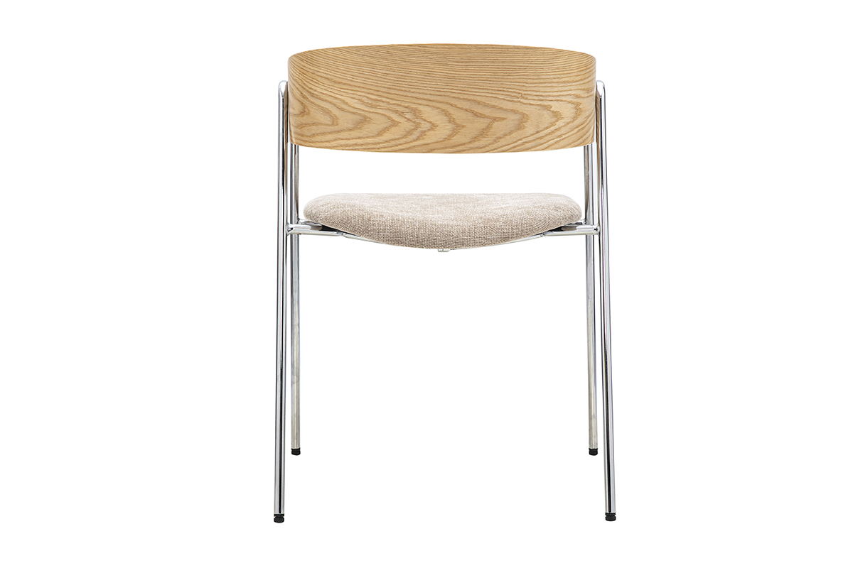 Chaises en tissu effet velours textur� taupe, bois clair et m�tal chrom� (lot de 2) FANELY