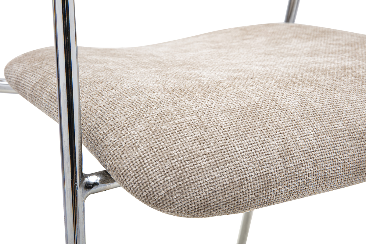 Chaises en tissu effet velours textur� taupe, bois clair et m�tal chrom� (lot de 2) FANELY