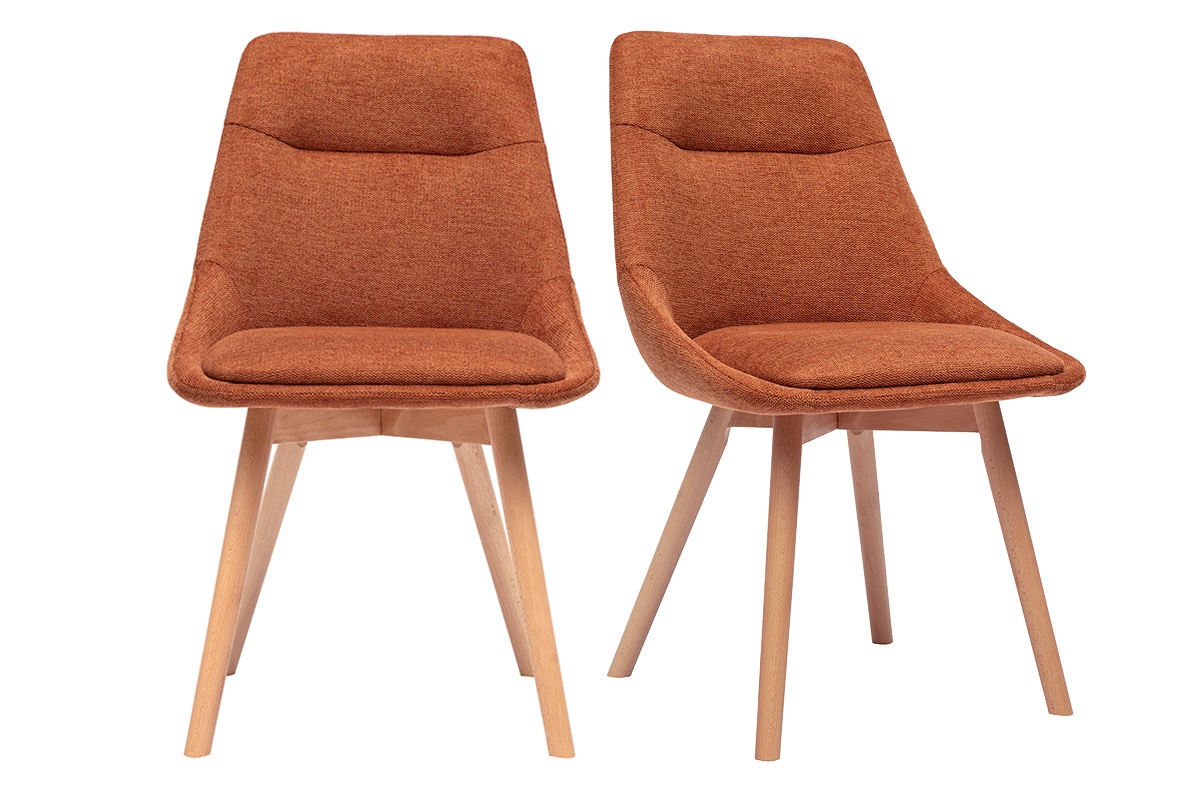 Chaises en tissu effet velours textur terre brle et bois clair (lot de 2) ALESS