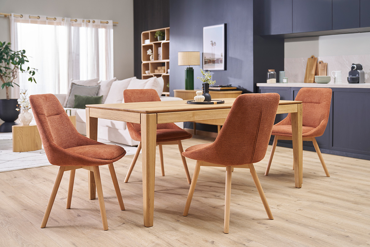 Chaises en tissu effet velours textur terre brle et bois clair (lot de 2) ALESS