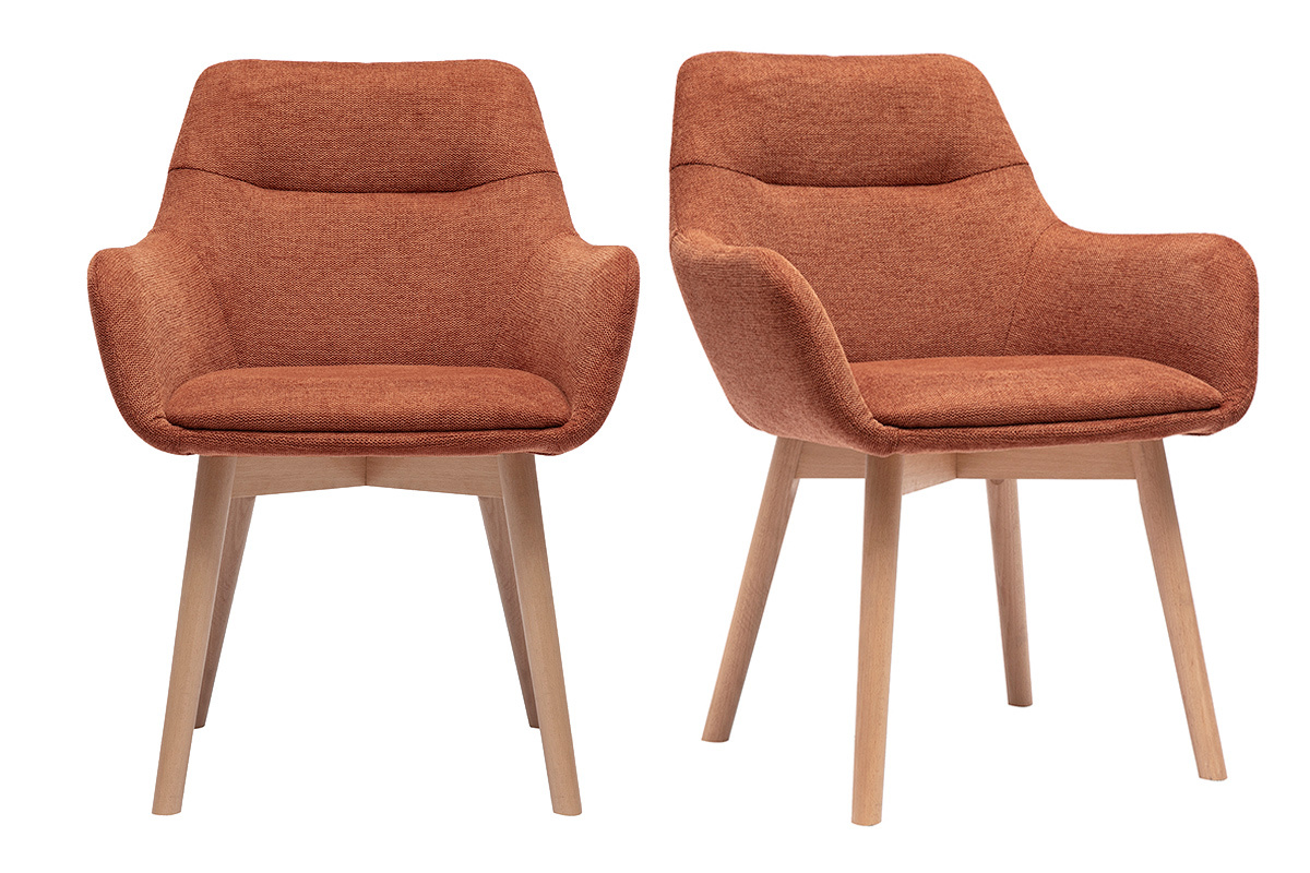 Chaises en tissu effet velours textur terre brle et bois clair (lot de 2) ALESS