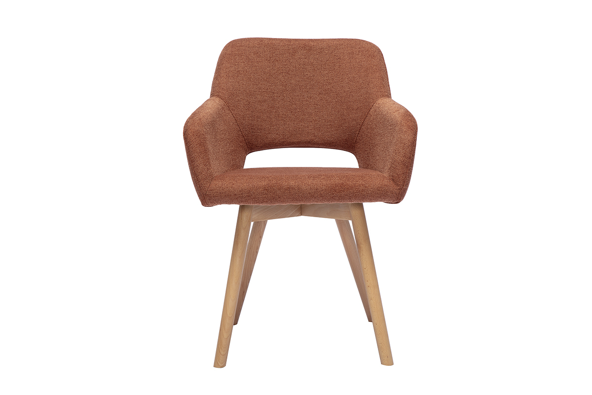 Chaises en tissu effet velours textur� terre br�l�e et bois clair (lot de 2) LAURETTE